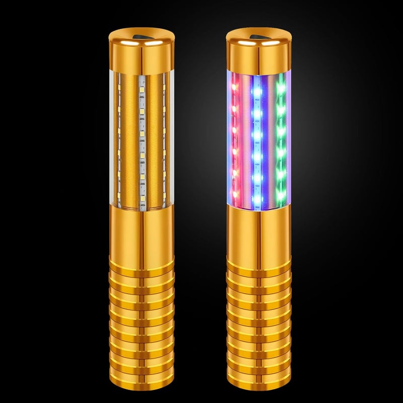 TTLYUGN 2 قطع ضوء ستروب باتون LED RGB قابل لإعادة الشحن لخدمة الزجاجات عصي الألعاب النارية القابلة لإعادة الاستخدام لزجاجة الشمبانيا محمولة لنوادي الليل الحفلات الحفلات الموسيقية الأحداث البار في الهواء الطلق - ذهبي - Image 1